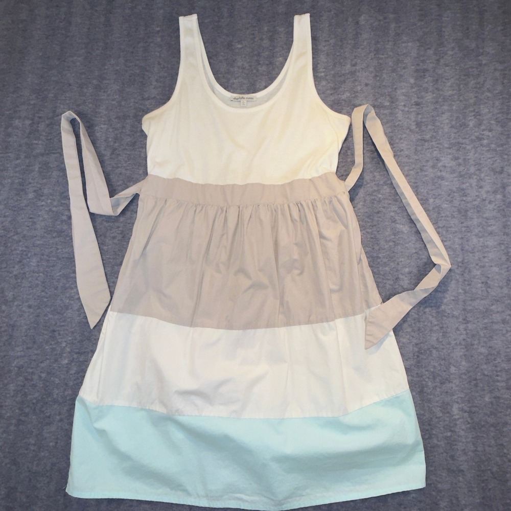 Charlotte Russe 3-Tiered Tank Dress Vintage Colorblock White Tan Mint Large